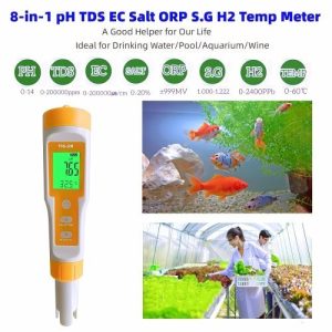 Medidor Digital, análisis al agua8 en1PH,TDS, Temp.,EC,Sal.,ORP,S.G,H2